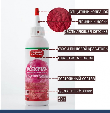 Пищевой краситель распылитель 50 г сухой РОЗОВАЯ Пудра Натива Кондитер