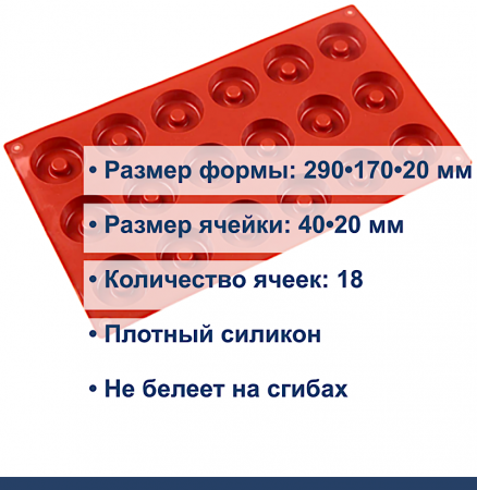 Форма силиконовая Мини Пончик (Донат) 18 фигур 290•170•20 мм (40•20 мм)