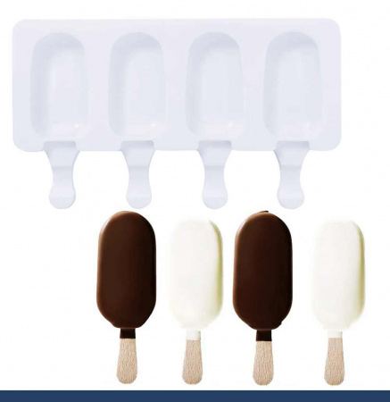 Силиконовая форма для мороженого 255•140•20 мм Стандарт 4 ячейки (90•50•20 мм)+50 шт палочек