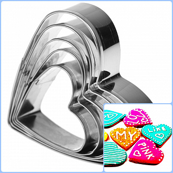 Вырубка стальная Сердца 5-8 см | Набор 5 фигур