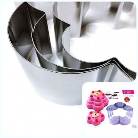 Формы для выпечки стальные Набор 3 шт | Цветы (100, 150, 200 мм, высота 45 мм)