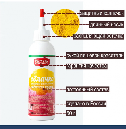 Пищевой краситель распылитель 50 г сухой ЖЁЛТАЯ Пудра Натива Кондитер