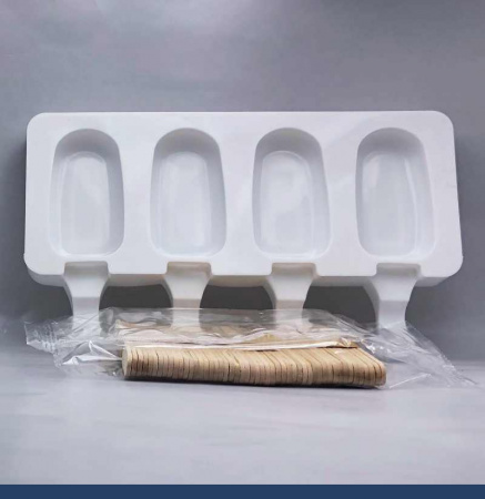 Силиконовая форма для мороженого 255•140•20 мм Стандарт 4 ячейки (90•50•20 мм)+50 шт палочек