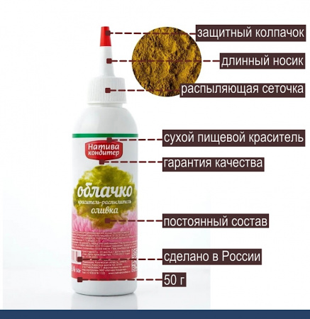 Пищевой краситель распылитель 50 г сухой ОЛИВКА Пудра Натива Кондитер