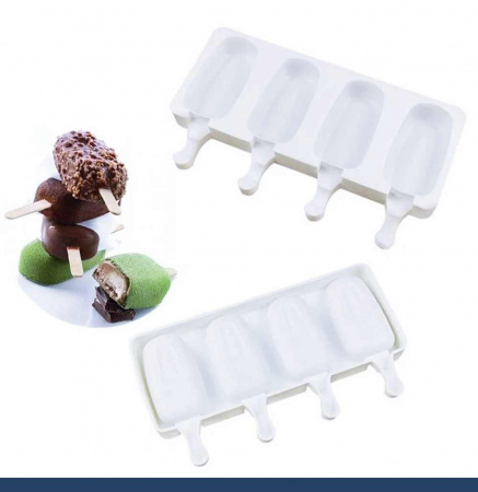 Силиконовая форма для мороженого 255•140•20 мм Стандарт 4 ячейки (90•50•20 мм)+50 шт палочек