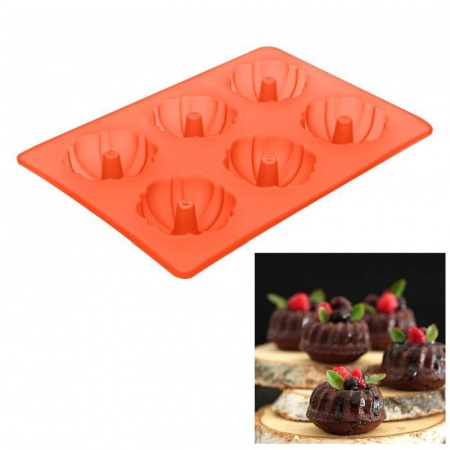 Форма силиконовая для выпечки Минисаварин 6 фигур | 300*175*30 мм