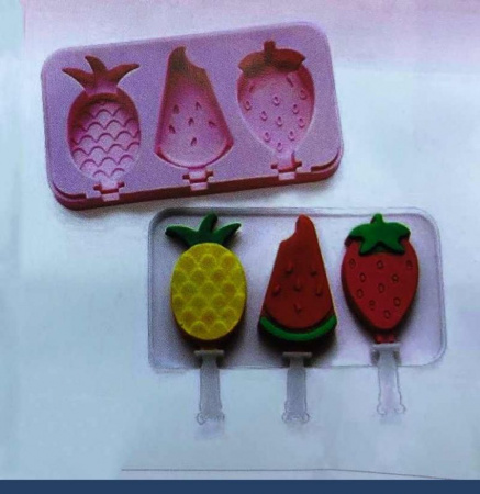 Силиконовая форма для мороженого 185•100•20 мм Фрукты 3 ячейки (80•45•20 мм)